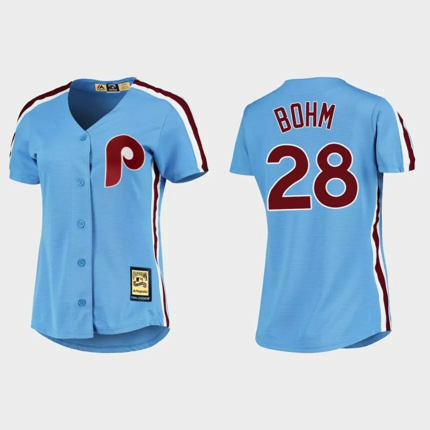 Women’s Alec Bohm Philadelphia Phillies Cooperstown Cool Base Jersey – Blue