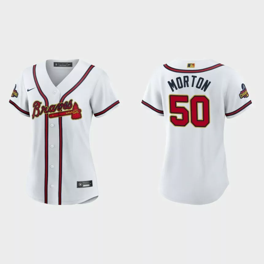 Women’s Atlanta Braves Charlie Morton 2022 Gold Program White Replica Jersey