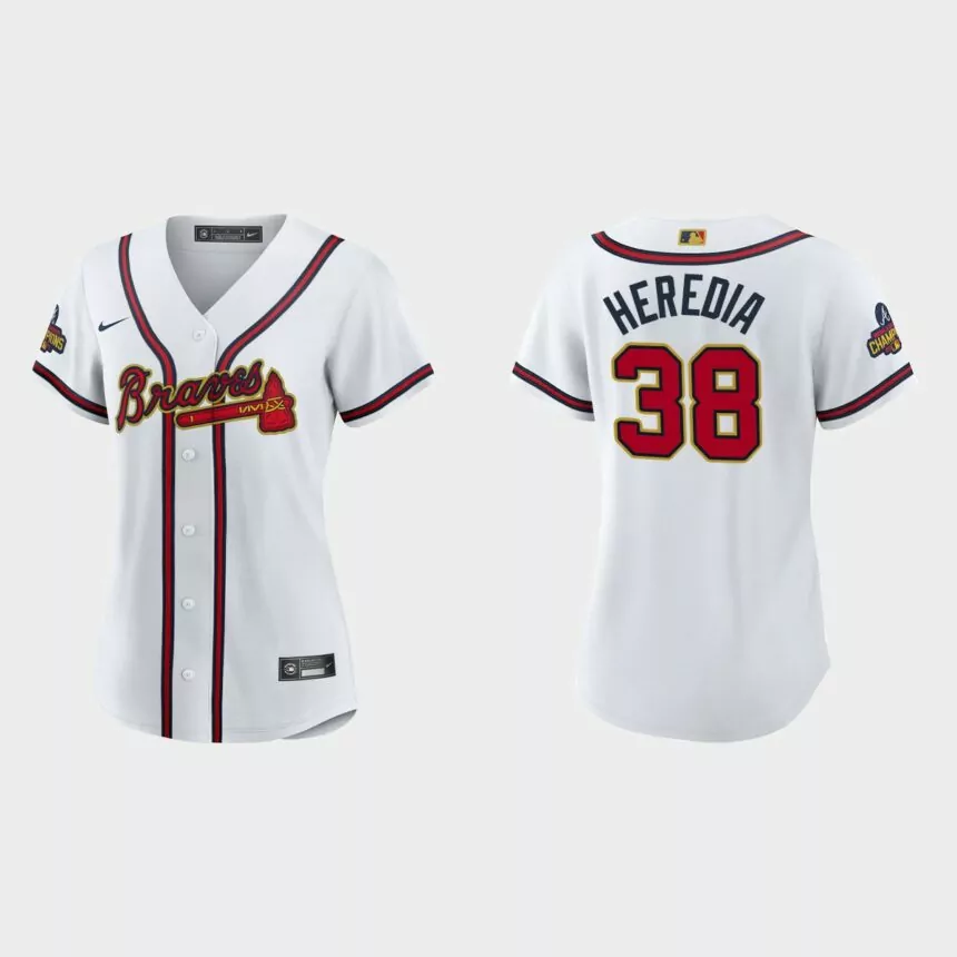 Women’s Atlanta Braves Guillermo Heredia 2022 Gold Program White Replica Jersey