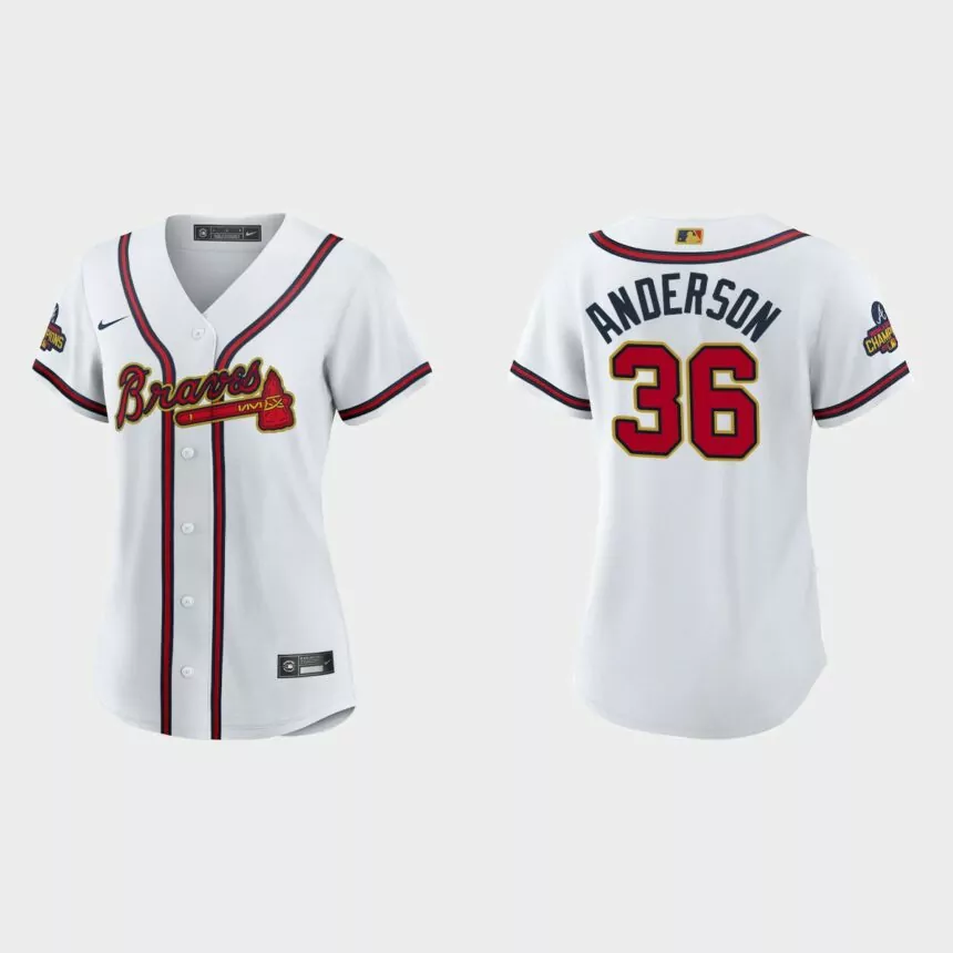 Women’s Atlanta Braves Ian Anderson 2022 Gold Program White Replica Jersey