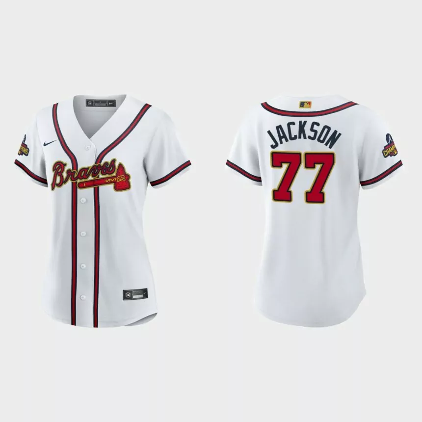 Women’s Atlanta Braves Luke Jackson 2022 Gold Program White Replica Jersey
