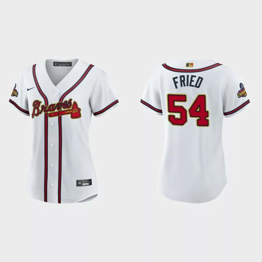 Women’s Atlanta Braves Max Fried 2022 Gold Program White Replica Jersey