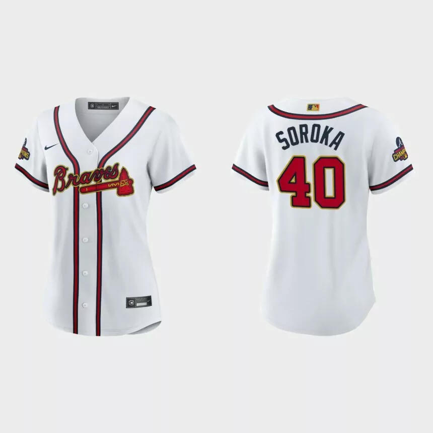 Women’s Atlanta Braves Mike Soroka 2022 Gold Program White Replica Jersey