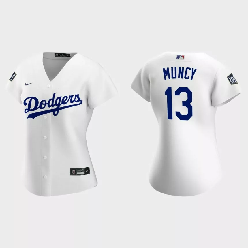 Women’s Los Angeles Dodgers #13 Max Muncy Replica 2020 World Series Home Jersey – White