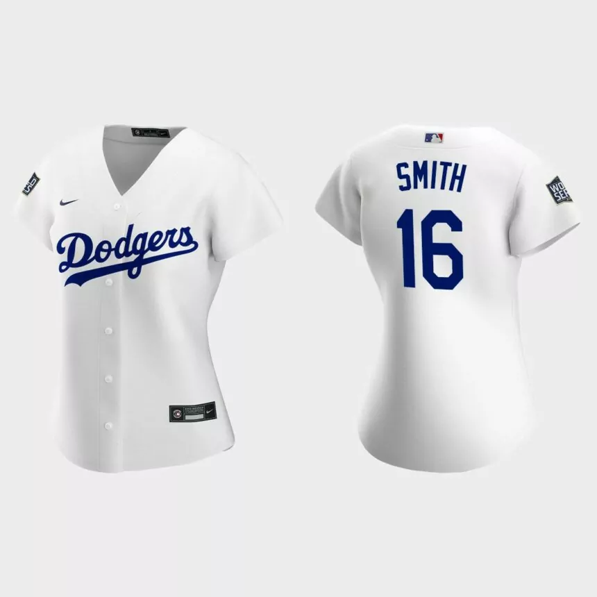 Women’s Los Angeles Dodgers #16 Will Smith Replica 2020 World Series Home Jersey – White