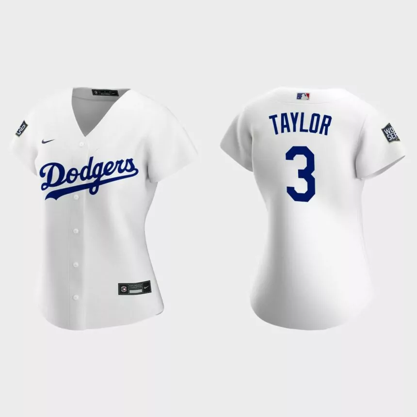 Women’s Los Angeles Dodgers #3 Chris Taylor Replica 2020 World Series Home Jersey – White