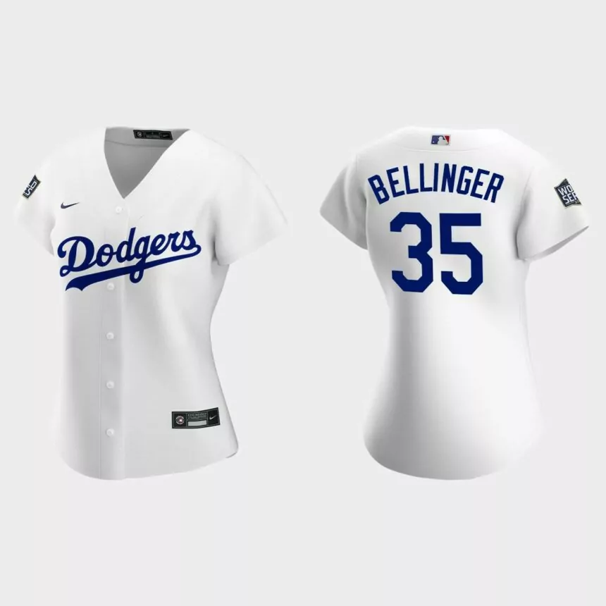 Women’s Los Angeles Dodgers #35 Cody Bellinger Replica 2020 World Series Home Jersey – White