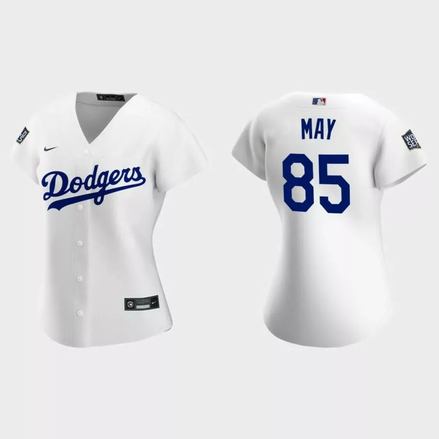 Women’s Los Angeles Dodgers #85 Dustin May Replica 2020 World Series Home Jersey – White