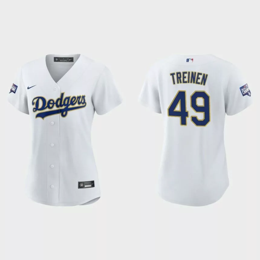 Women’s Los Angeles Dodgers Blake Treinen 2021 Gold Program White Gold Replica Jersey