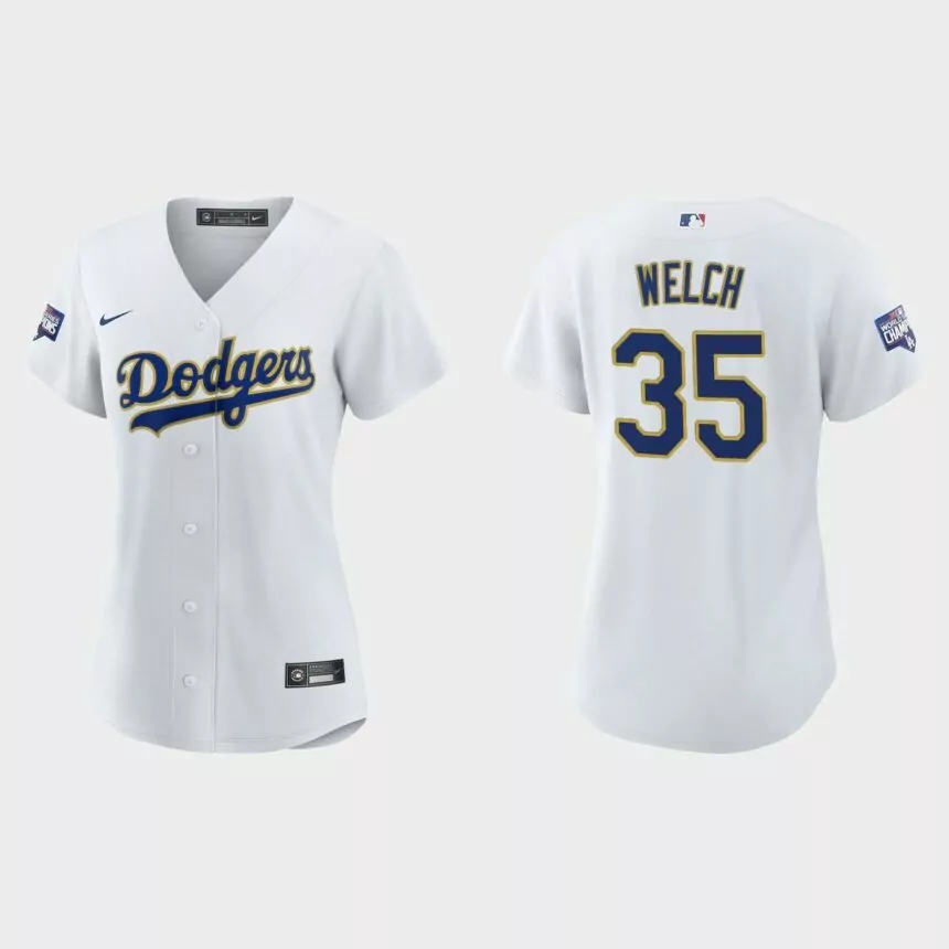 Women’s Los Angeles Dodgers Bob Welch 2021 Gold Program White Gold Replica Jersey