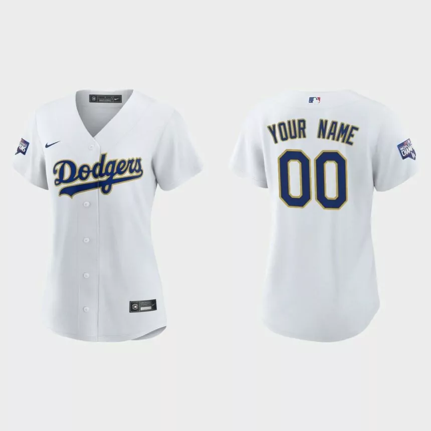 Women’s Los Angeles Dodgers Custom 2021 Gold Program White Gold Replica Jersey