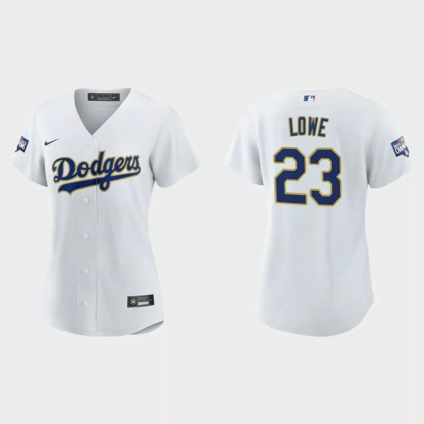 Women’s Los Angeles Dodgers Derek Lowe 2021 Gold Program White Gold Replica Jersey