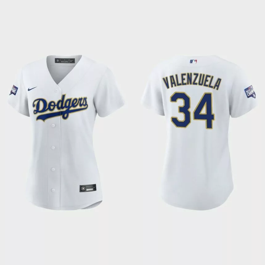 Women’s Los Angeles Dodgers Fernando Valenzuela 2021 Gold Program White Gold Replica Jersey