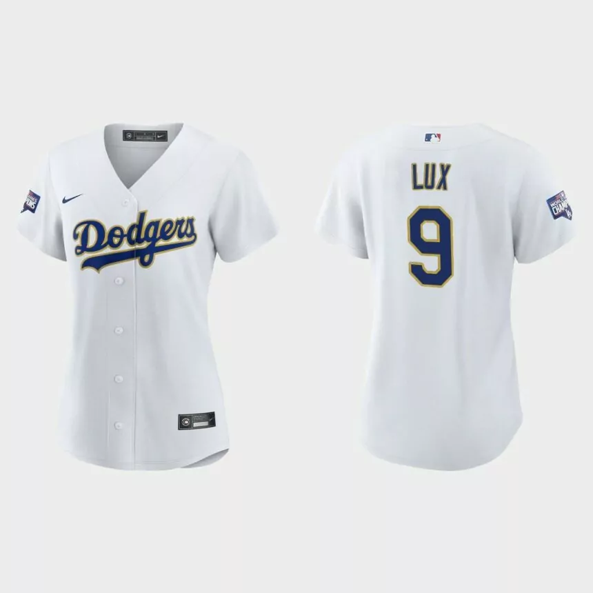 Women’s Los Angeles Dodgers Gavin Lux 2021 Gold Program White Gold Replica Jersey