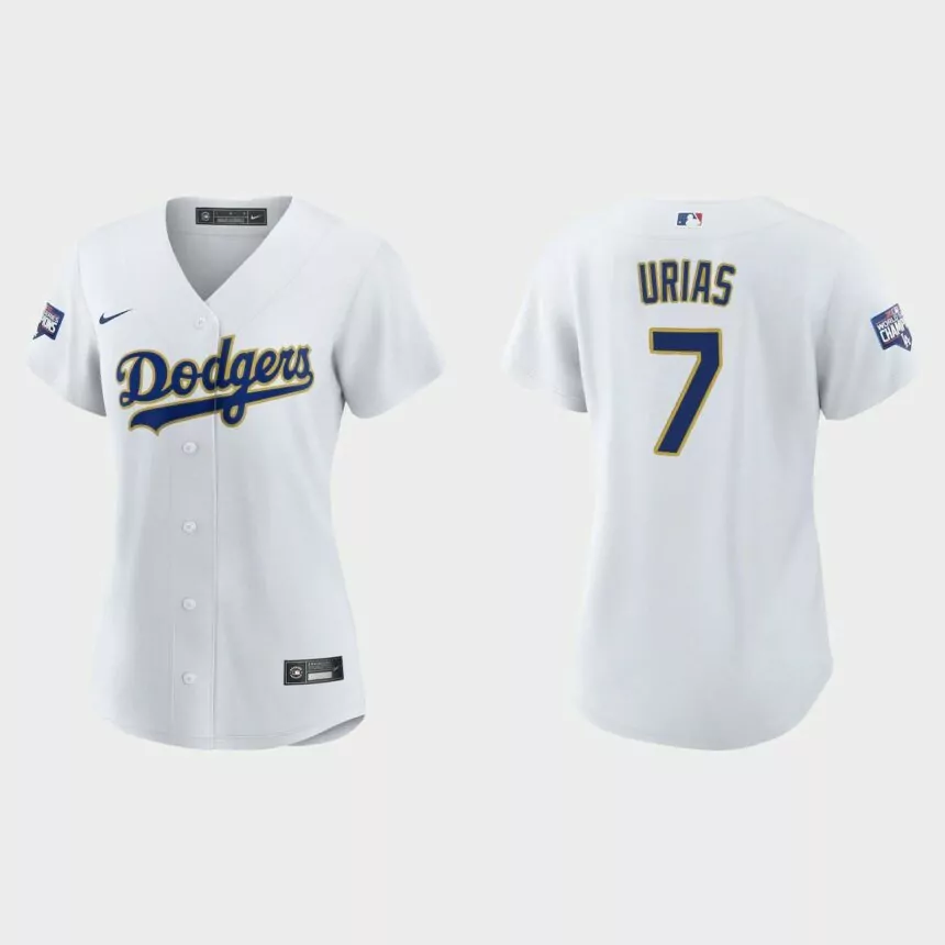 Women’s Los Angeles Dodgers Julio Urias 2021 Gold Program White Gold Replica Jersey