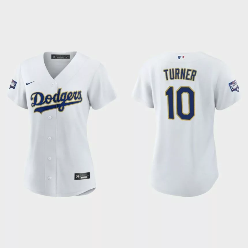 Women’s Los Angeles Dodgers Justin Turner 2021 Gold Program White Gold Replica Jersey