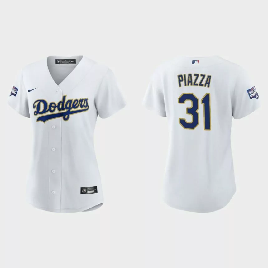 Women’s Los Angeles Dodgers Mike Piazza 2021 Gold Program White Gold Replica Jersey