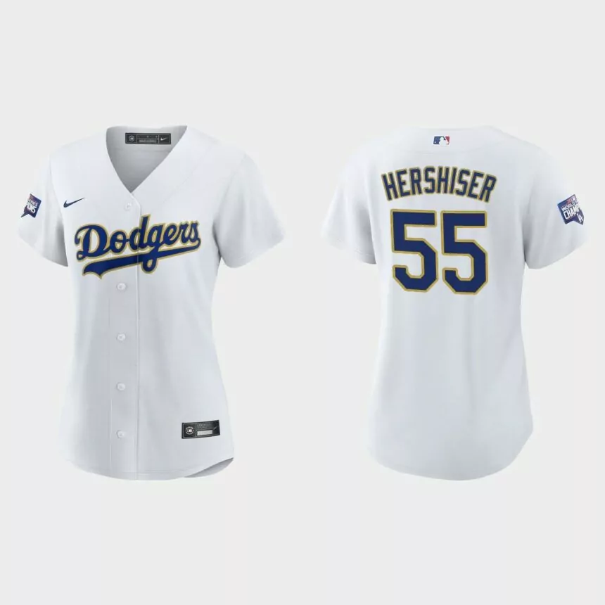 Women’s Los Angeles Dodgers Orel Hershiser 2021 Gold Program White Gold Replica Jersey