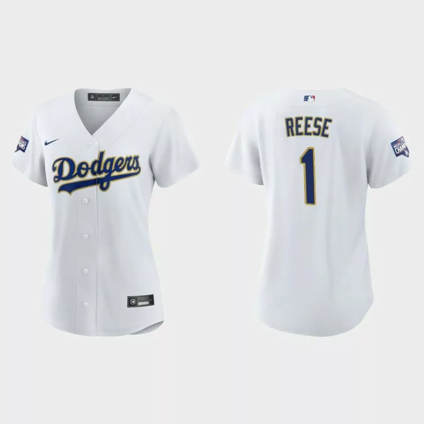 Women’s Los Angeles Dodgers Pee Wee Reese 2021 Gold Program White Gold Replica Jersey