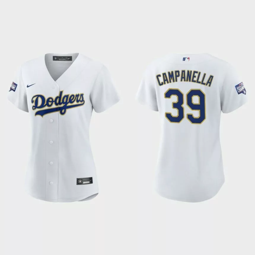 Women’s Los Angeles Dodgers Roy Campanella 2021 Gold Program White Gold Replica Jersey