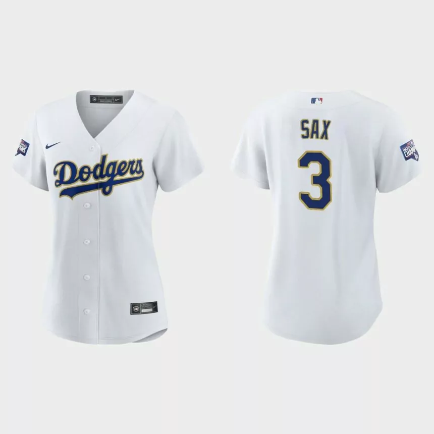 Women’s Los Angeles Dodgers Steve Sax 2021 Gold Program White Gold Replica Jersey