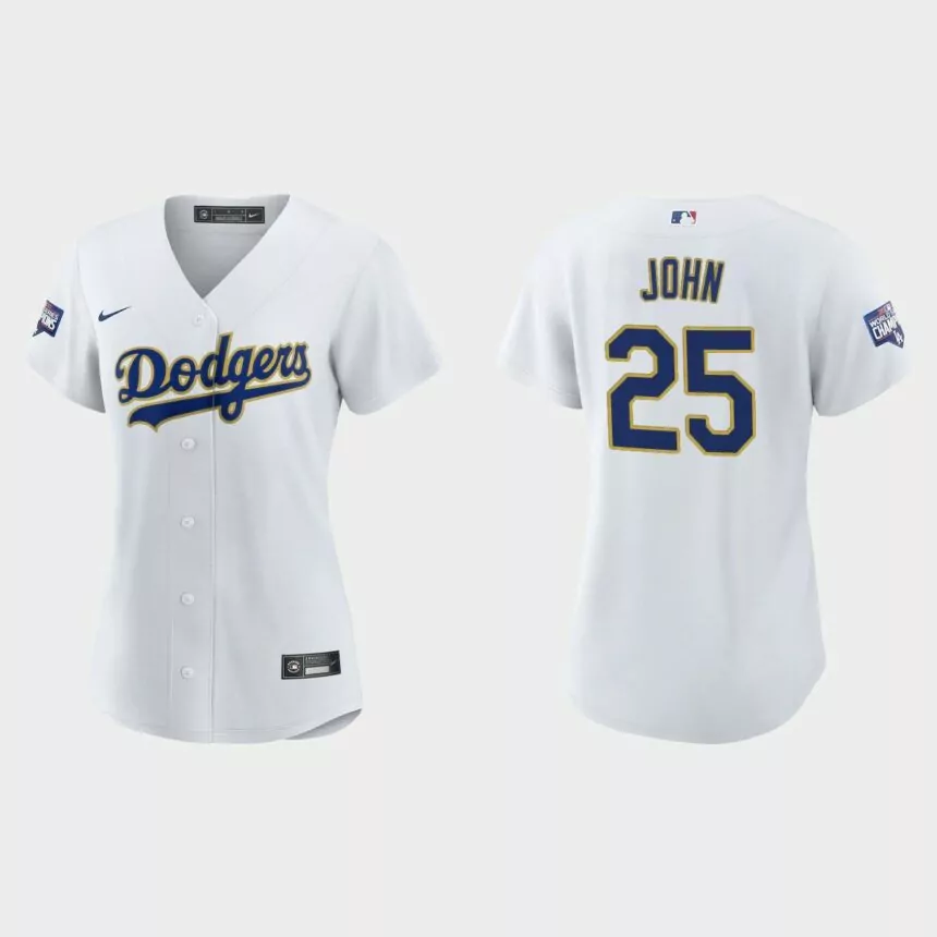Women’s Los Angeles Dodgers Tommy John 2021 Gold Program White Gold Replica Jersey