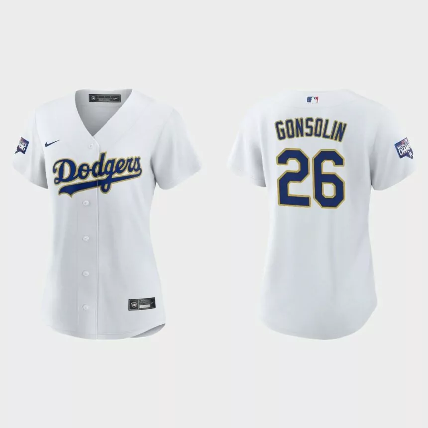 Women’s Los Angeles Dodgers Tony Gonsolin 2021 Gold Program White Gold Replica Jersey