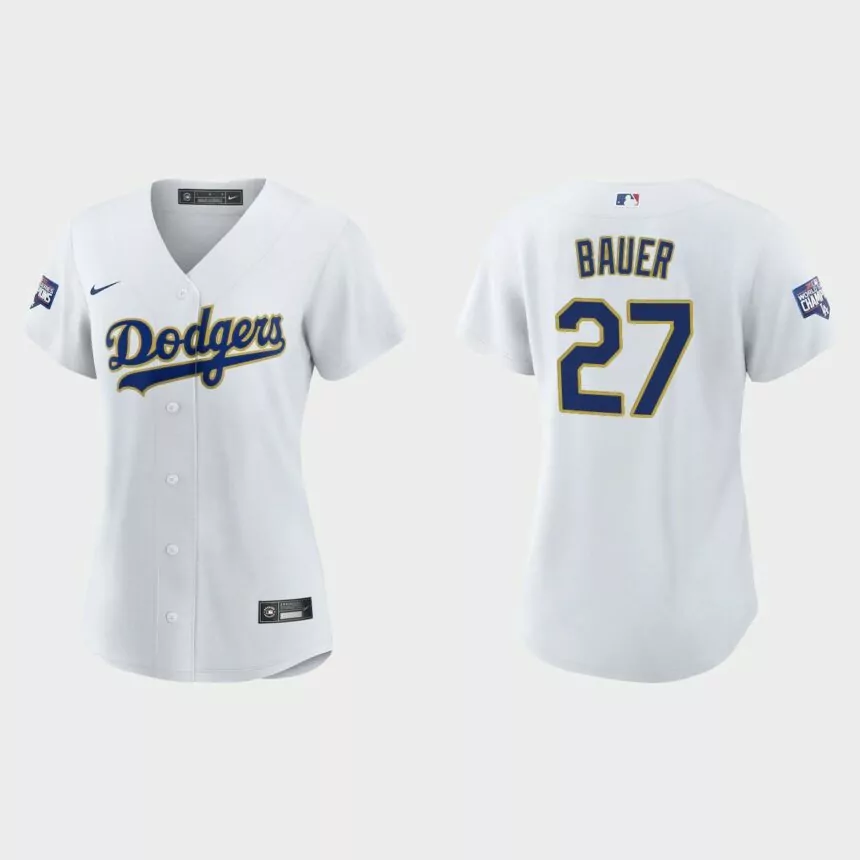 Women’s Los Angeles Dodgers Trevor Bauer 2021 Gold Program White Gold Replica Jersey