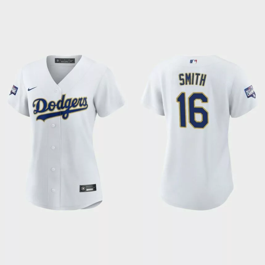 Women’s Los Angeles Dodgers Will Smith 2021 Gold Program White Gold Replica Jersey