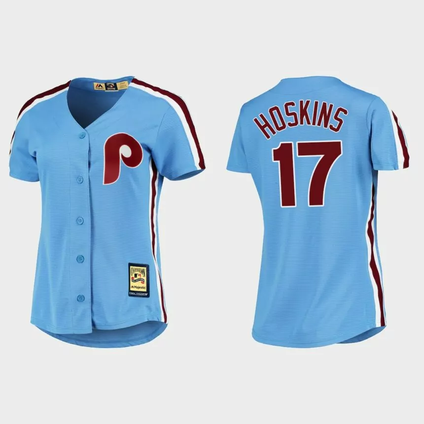 Women’s Rhys Hoskins Philadelphia Phillies Cooperstown Cool Base Jersey – Blue