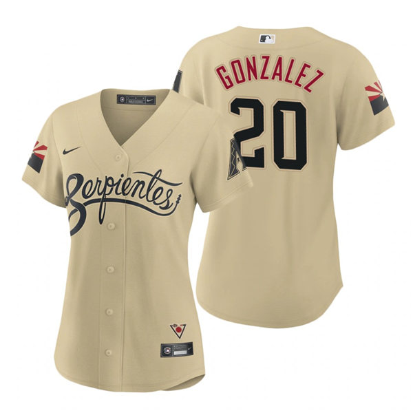 Womens Arizona Diamondbacks Retired Player #20 Luis Gonzalez Nike Tan 2021 Arizona City Connect