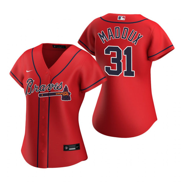 Womens Atlanta Braves Retired Player #31 Greg Maddux Nike Red Alternate Cool Base Jersey
