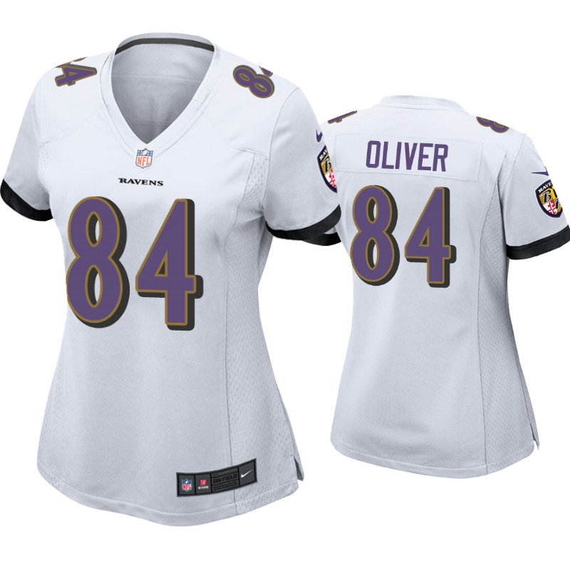 Womens Baltimore Ravens #84 Josh Oliver Nike White Limited Jersey