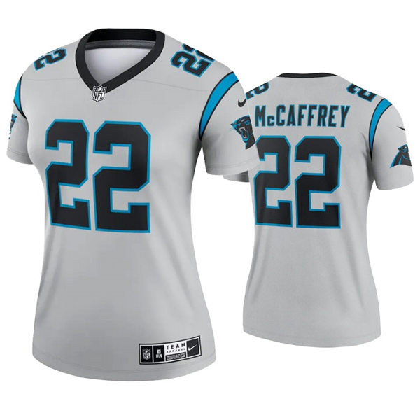 Womens Carolina Panthers #22 Christian McCaffrey Nike Grey Inverted Legend Jersey