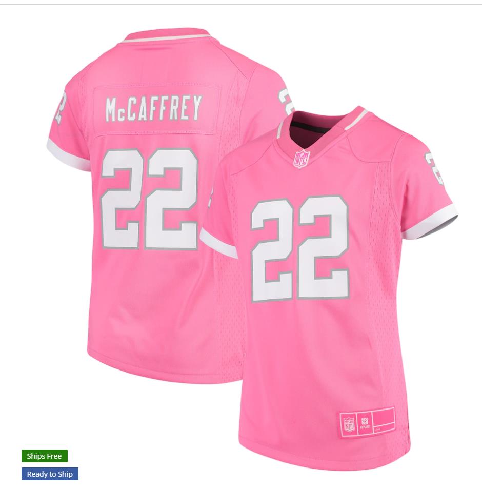 Womens Carolina Panthers #22 Christian McCaffrey Nike Pink Fashion Bubble Gum Jersey
