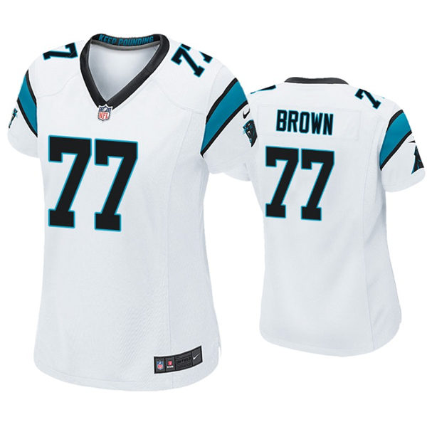 Womens Carolina Panthers #77 Deonte Brown Nike White Limited Jersey