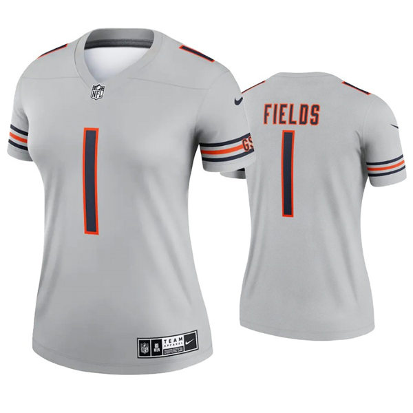 Womens Chicago Bears #1 Justin Fields Nike Silver Inverted Legend Jersey 2
