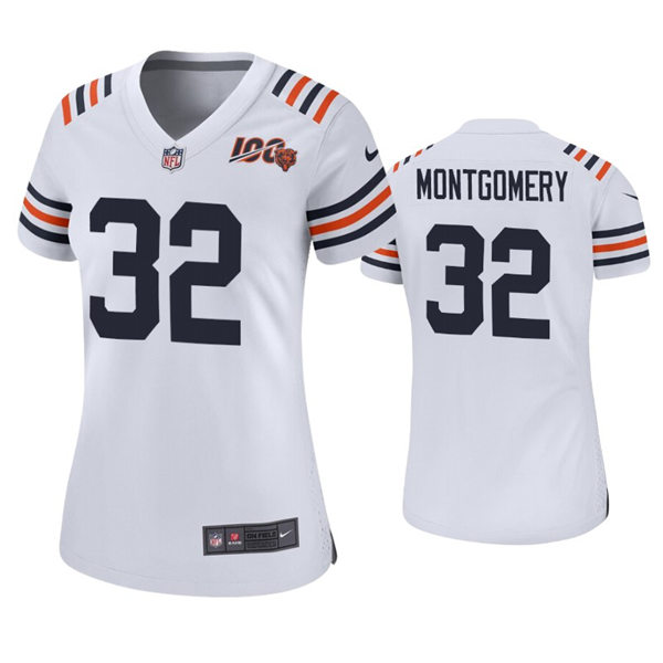 Womens Chicago Bears #32 David Montgomery Nike White Alternate 100th Season Classic Jersey