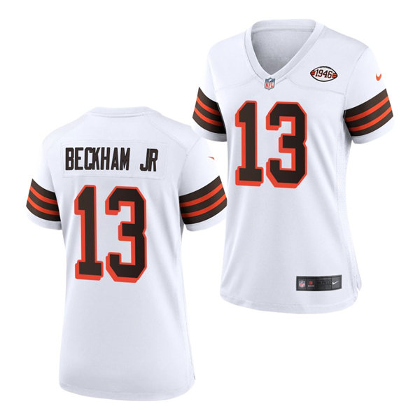 Womens Cleveland Browns #13 Odell Beckham Jr. Nike 2021 White Retro 1946 75th Anniversary Jersey