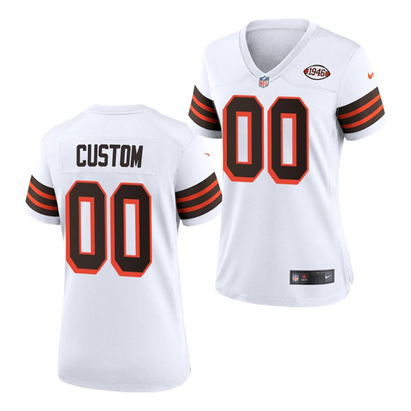 Womens Cleveland Browns Custom Joe DeLamielleure Jim Brown Joe Thomas Otto Graham Nike White 1946 Retro 75th Anniversa