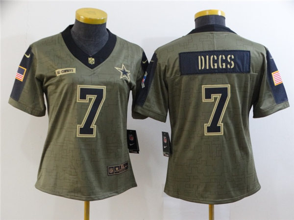 Womens Dallas Cowboys #7 Trevon Diggs Nike Olive 2021 Salute To Service Stitched Jersey