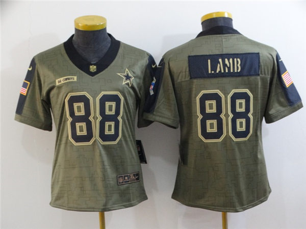 Womens Dallas Cowboys #88 CeeDee Lamb Nike Olive 2021 Salute To Service Stitched Jersey
