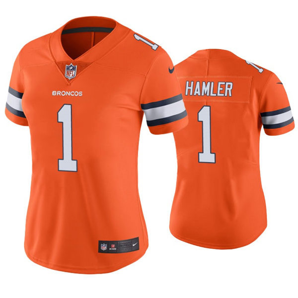 Womens Denver Broncos #1 K. J. Hamler Nike Orange Color Rush Jersey