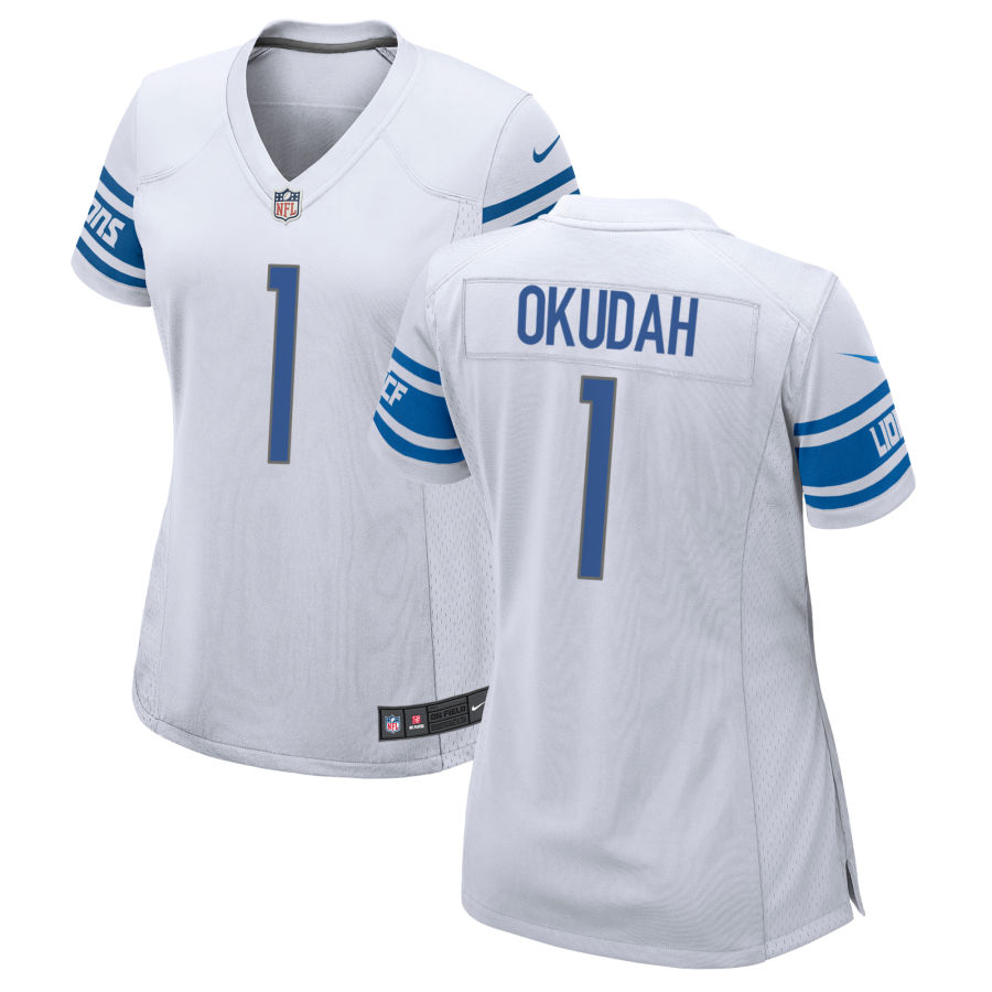 Womens Detroit Lions #1 Jeff Okudah Nike White Limited Jersey