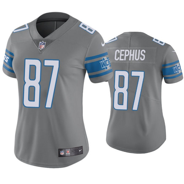 Womens Detroit Lions #87 Quintez Cephus Nike Silver Color Rush Jersey
