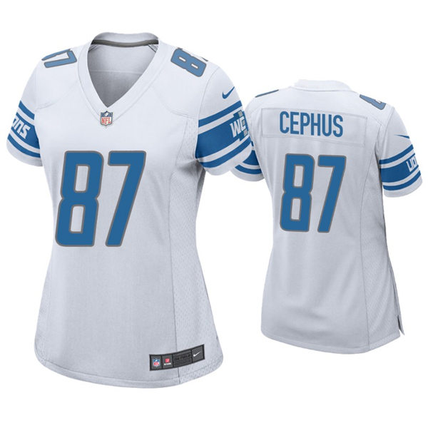 Womens Detroit Lions #87 Quintez Cephus Nike White Limited Jersey