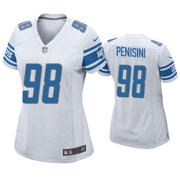 Womens Detroit Lions #98 John Penisini Nike White Limited Jersey