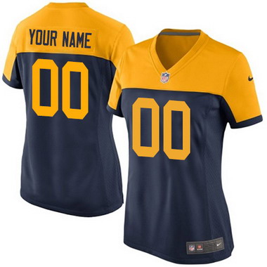 Womens Green Bay Packers Custom Willie Wood Reggie White Cal Hubbard Brett Favre Nike Navy Gold Retro Limited Jersey