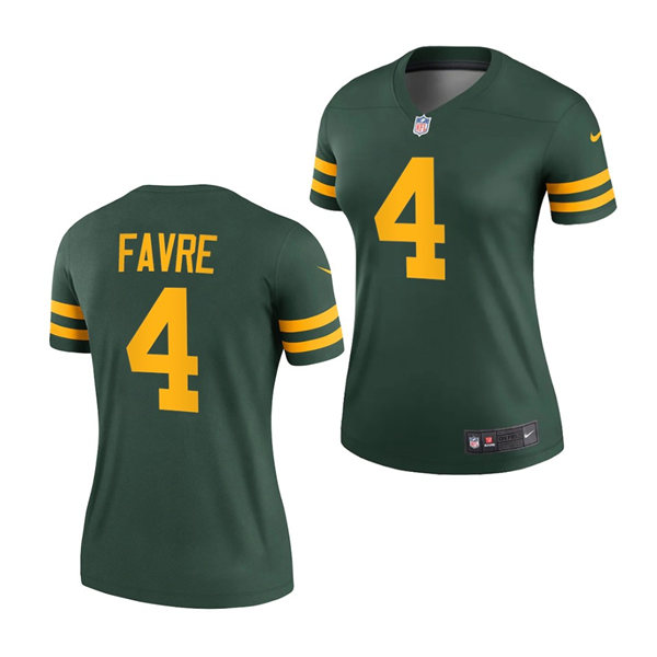 Womens Green Bay Packers Retired Player #4 Brett Favre Nike 2021 Green Alternate Retro 1950s Throwback