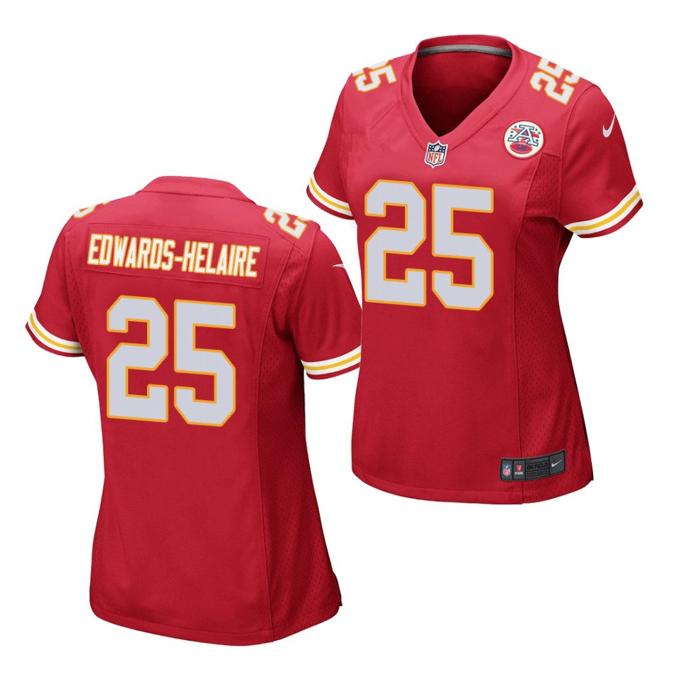 Womens Kansas City Chiefs #25 Clyde Edwards-Helaire Stitched Nike Red Game Jersey